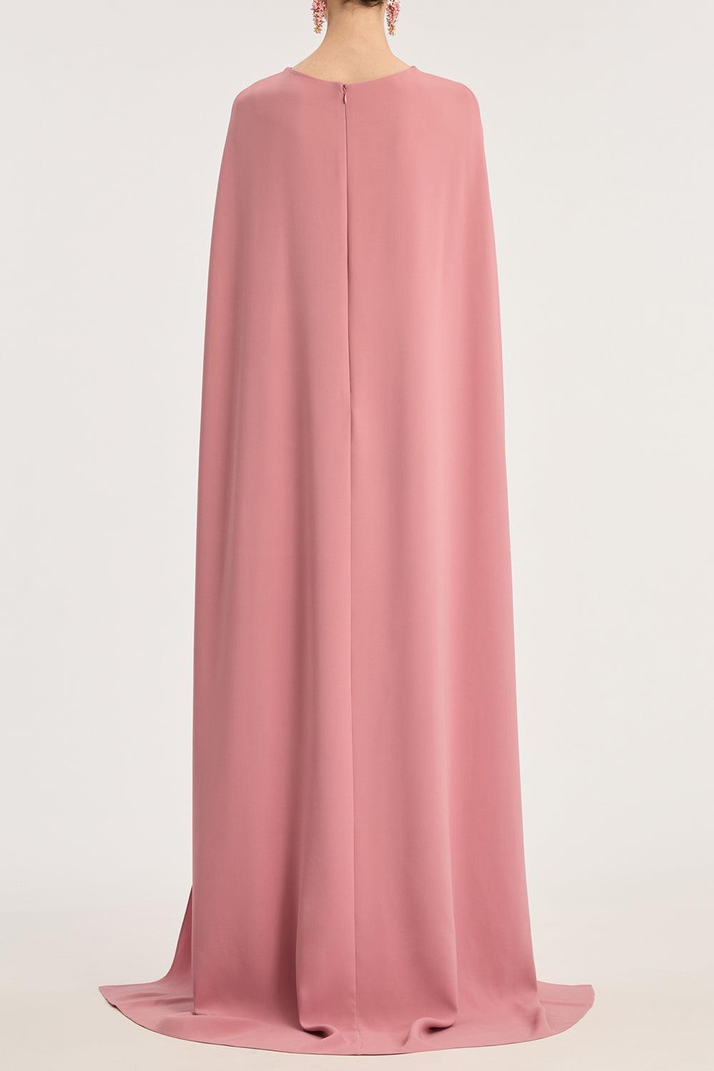 Draped Sleeve Brooch Caftan Gown-ANTIQUE ROSE-S-CLOTHINGDRESSGOWN-OSCAR DE LA RENTA