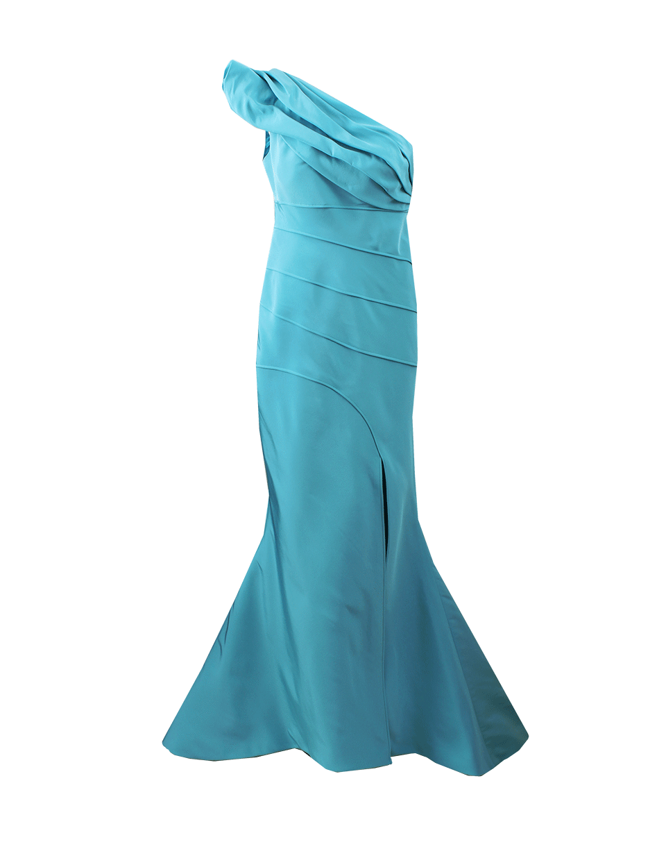 OSCAR DE LA RENTA-One Shoulder Gown-AQUA