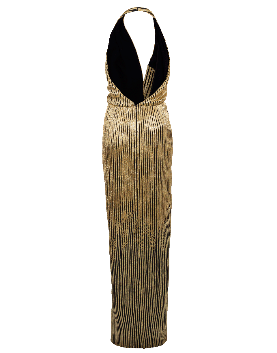 OSCAR DE LA RENTA-Gold Beaded Halter Gown-BLK/GLD