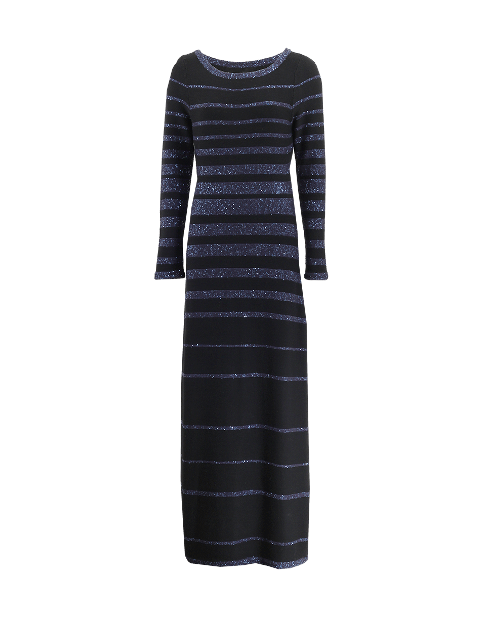 OSCAR DE LA RENTA-Sequin Stripe Knit Gown-BLK/NAVY