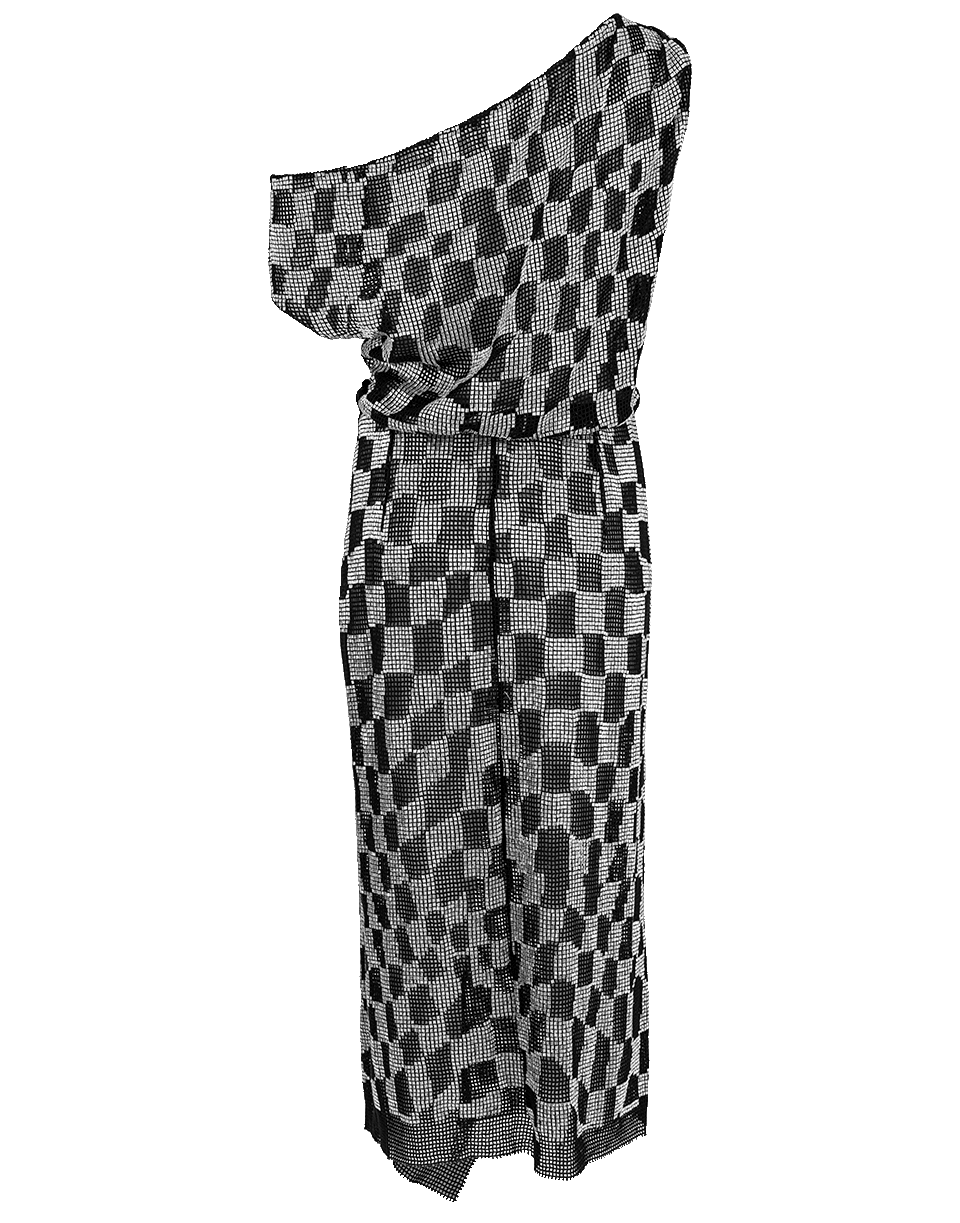 OSCAR DE LA RENTA-One Shoulder Beaded Gown-BLK/SLVR