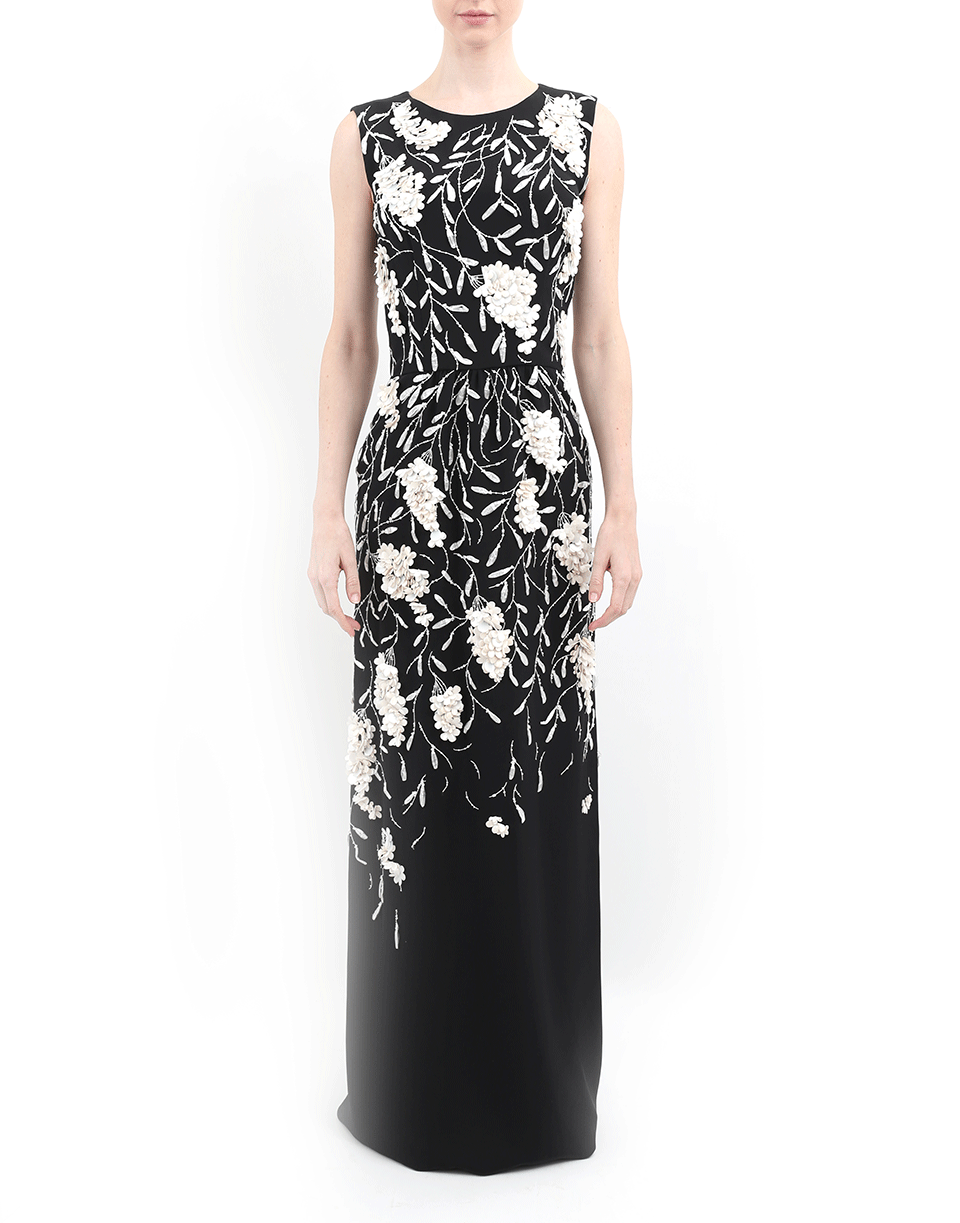 OSCAR DE LA RENTA-Embroidered Column Gown-BLK/WHT