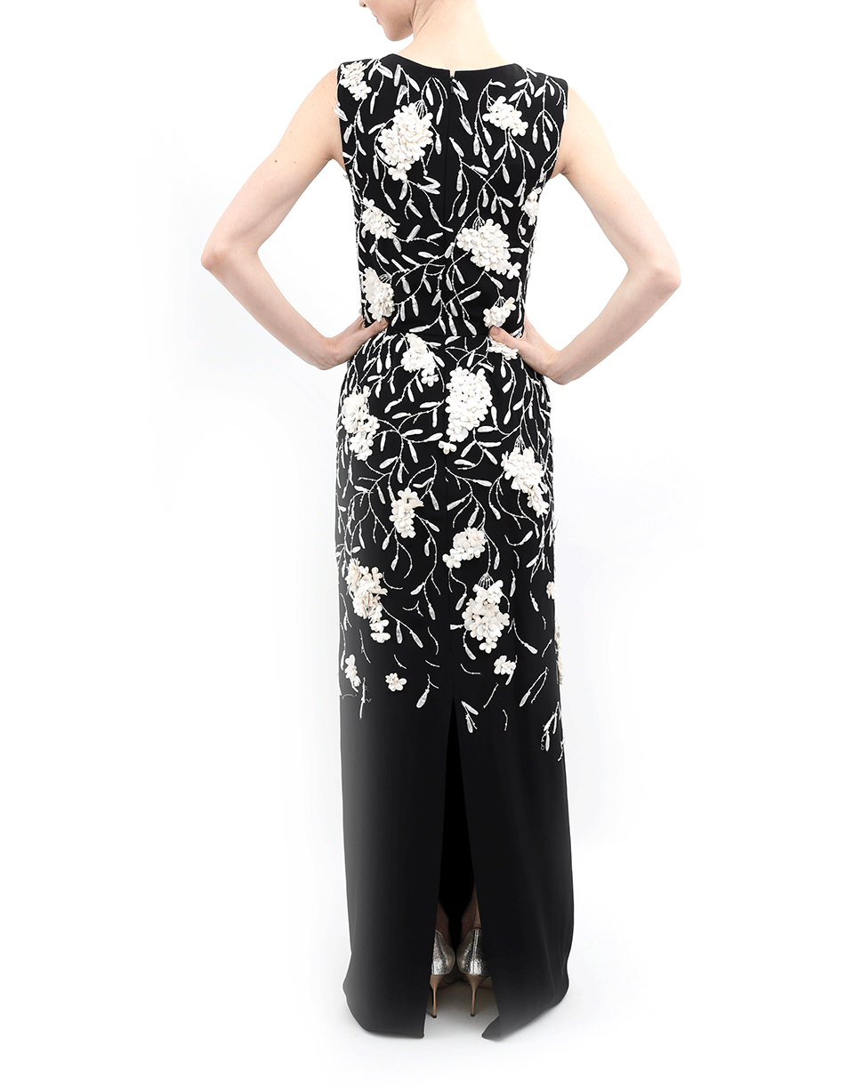 OSCAR DE LA RENTA-Embroidered Column Gown-BLK/WHT