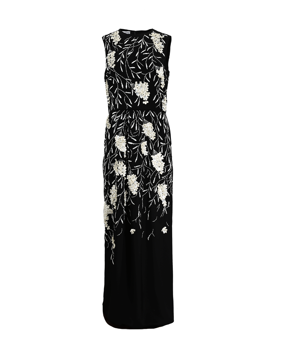 OSCAR DE LA RENTA-Embroidered Column Gown-BLK/WHT