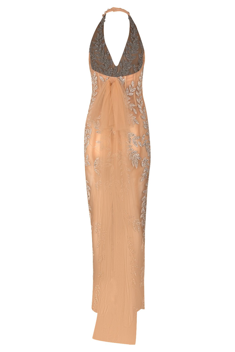 OSCAR DE LA RENTA-Crystal Leaves Embroidered Column Gown-CRYSTAL