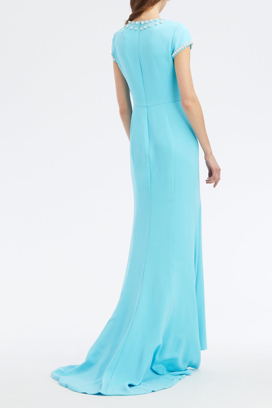 OSCAR DE LA RENTA-Cap Sleeve Pearl Drop Embroidered Gown-