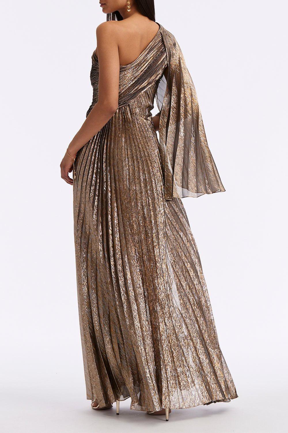 OSCAR DE LA RENTA-One Shoulder Pleated Gown-DRKGOLD