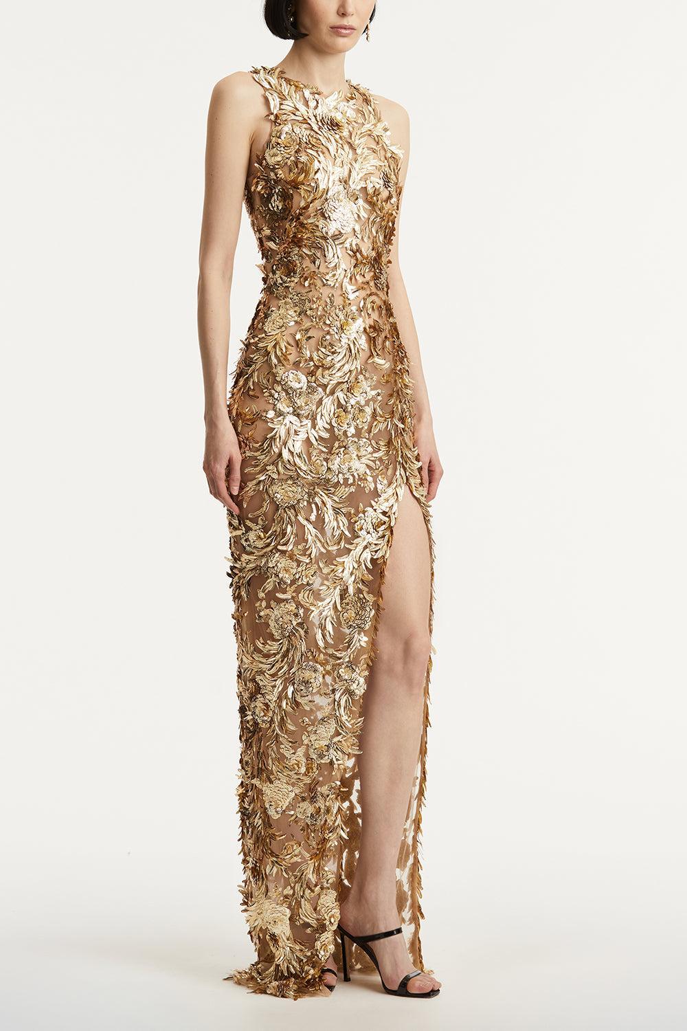 Fern Illusion Tulle Gown-GOLD-10-CLOTHINGDRESSGOWN-OSCAR DE LA RENTA