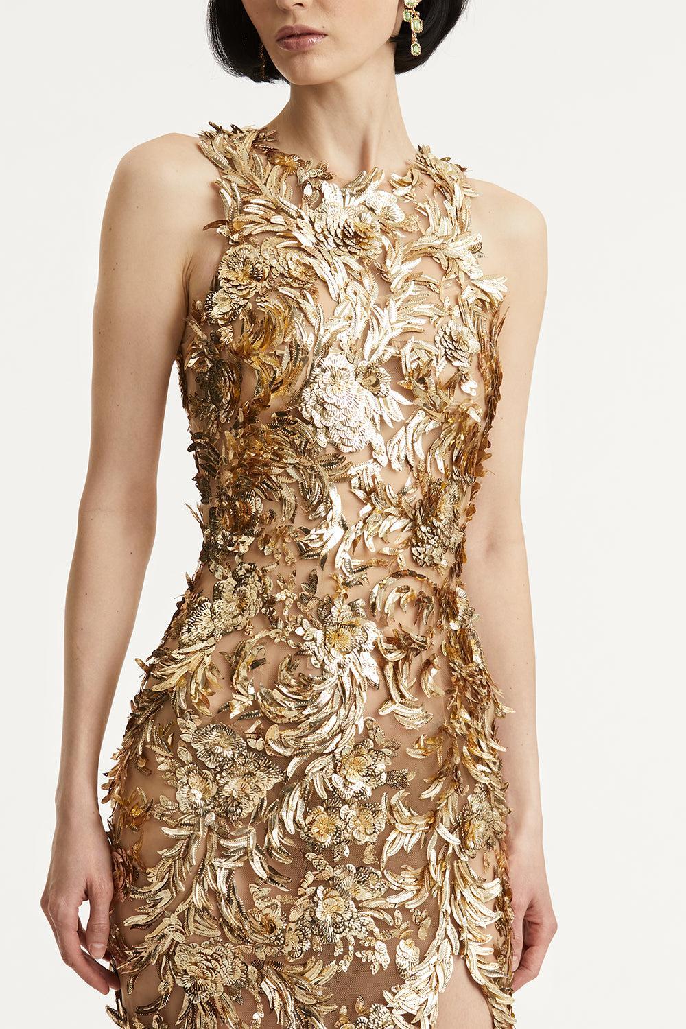 Fern Illusion Tulle Gown-GOLD-10-CLOTHINGDRESSGOWN-OSCAR DE LA RENTA
