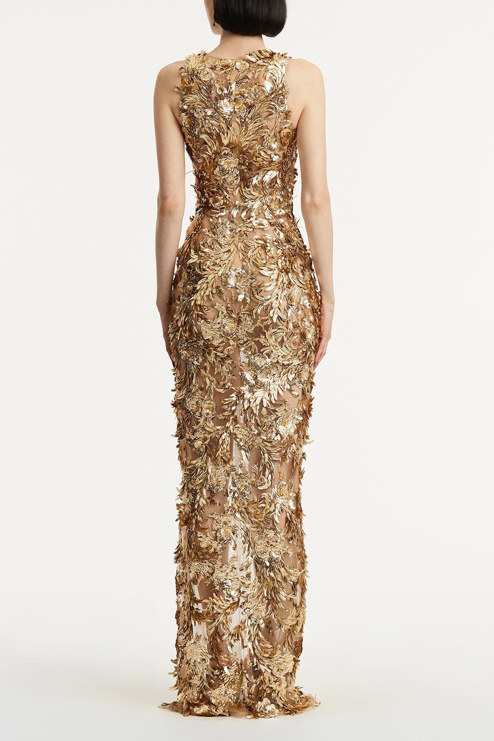 Fern Illusion Tulle Gown-GOLD-10-CLOTHINGDRESSGOWN-OSCAR DE LA RENTA