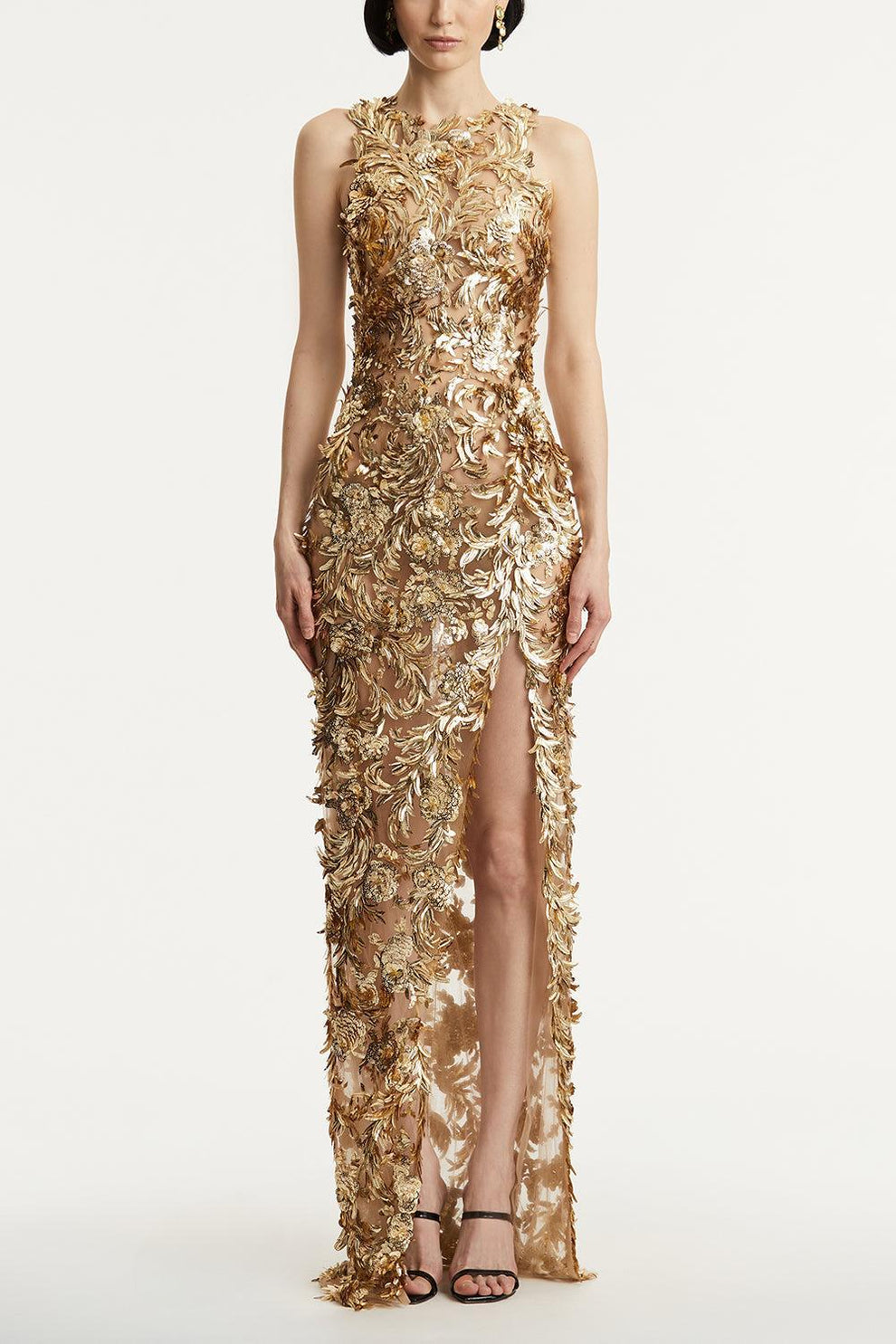 gold illusion dress Nicole Miller - Embroidered Illusion Dress Gold - Alhambra