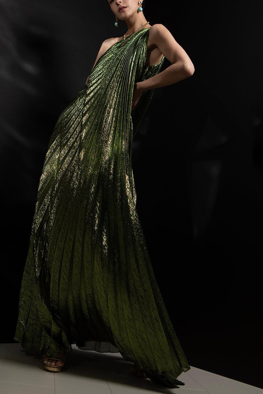 OSCAR DE LA RENTA-Pleated One Shoulder Gown-