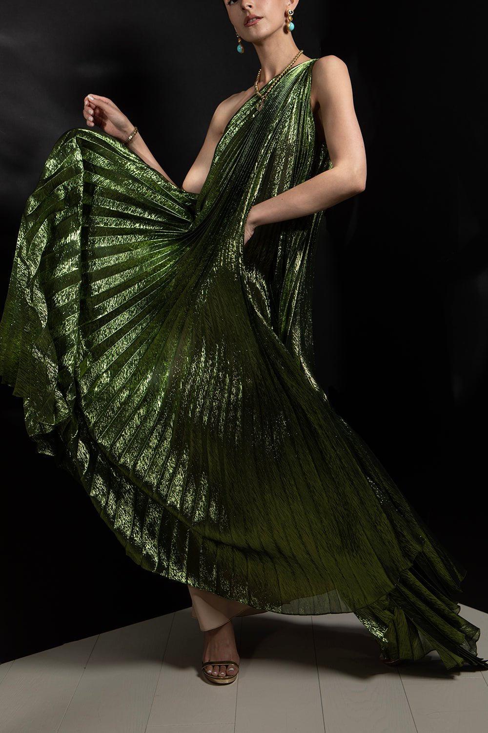 OSCAR DE LA RENTA-Pleated One Shoulder Gown-