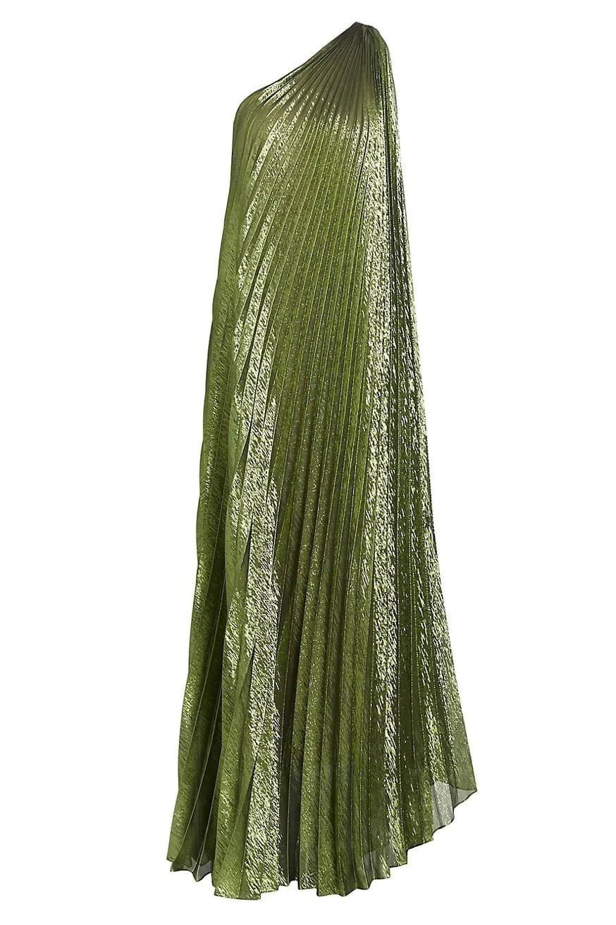 OSCAR DE LA RENTA-Pleated One Shoulder Gown-
