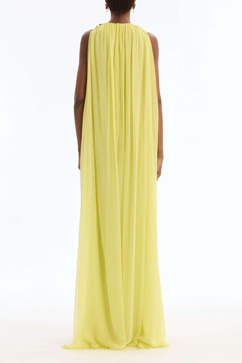 Floral Shoulder Sleeveless Caftan-GREEN-XS-CLOTHINGDRESSGOWN-OSCAR DE LA RENTA