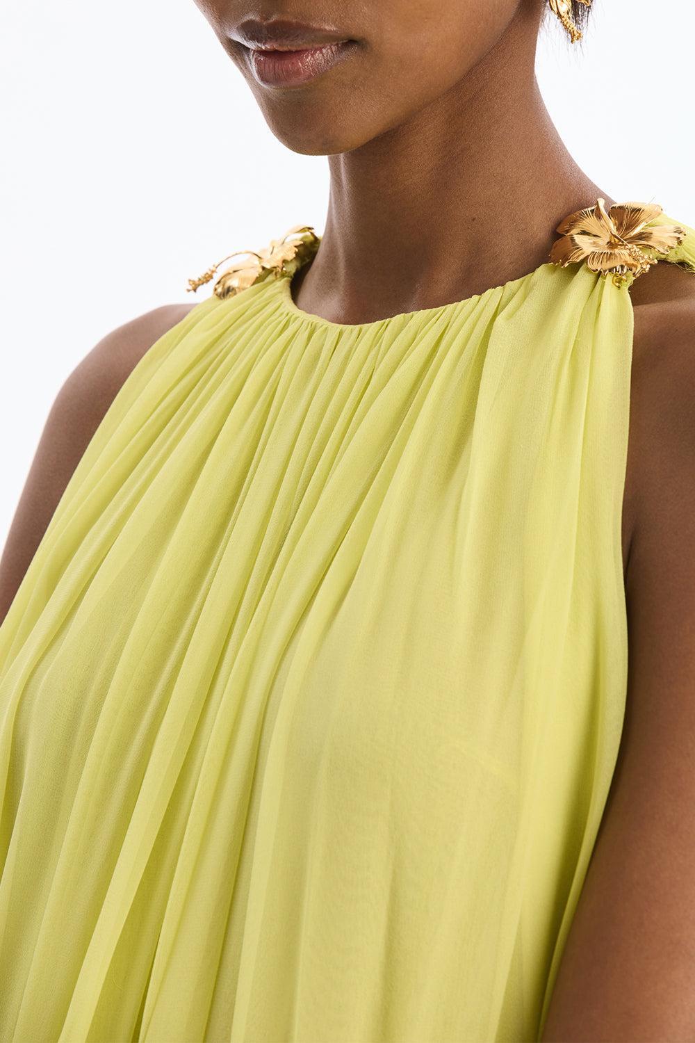 Floral Shoulder Sleeveless Caftan-GREEN-XS-CLOTHINGDRESSGOWN-OSCAR DE LA RENTA