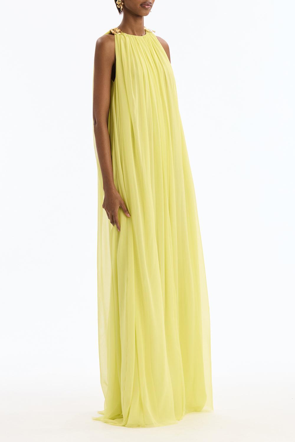 Floral Shoulder Sleeveless Caftan-GREEN-XS-CLOTHINGDRESSGOWN-OSCAR DE LA RENTA