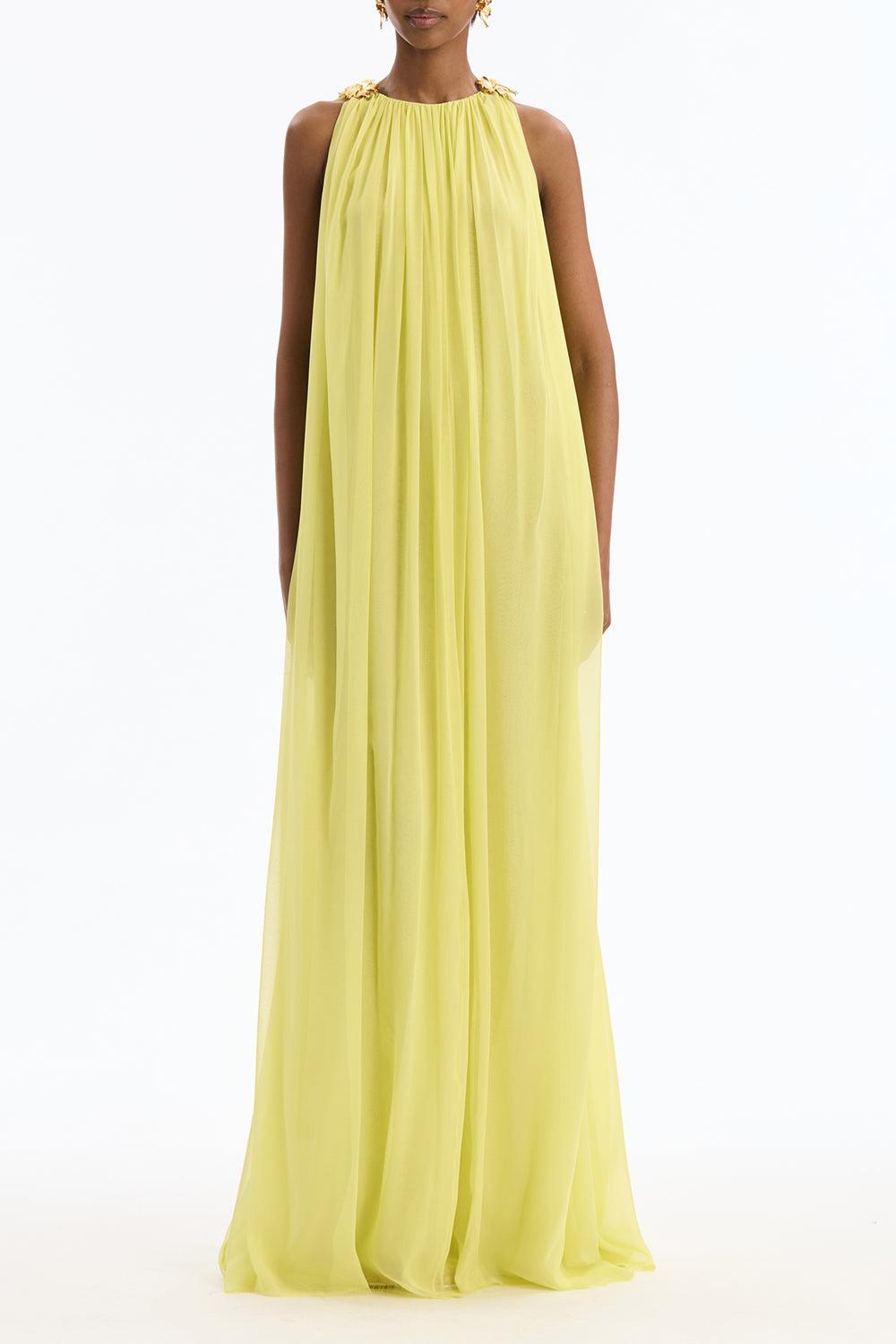 Floral Shoulder Sleeveless Caftan-GREEN-XS-CLOTHINGDRESSGOWN-OSCAR DE LA RENTA