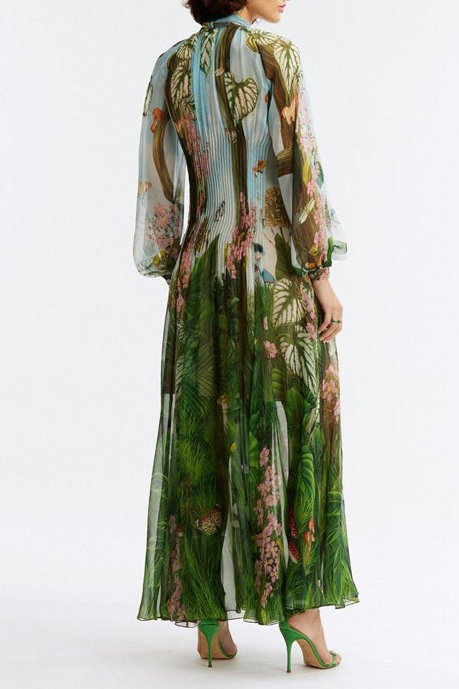OSCAR DE LA RENTA-LS Pintuk Botanical Caftan-GRNMULTI