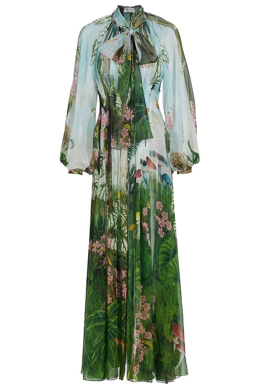 OSCAR DE LA RENTA-LS Pintuk Botanical Caftan-GRNMULTI