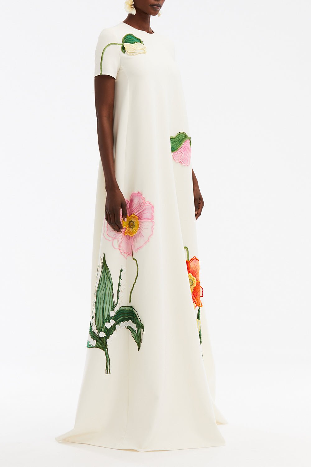 OSCAR DE LA RENTA-Painted Poppies Embroidered Gown-IVORY