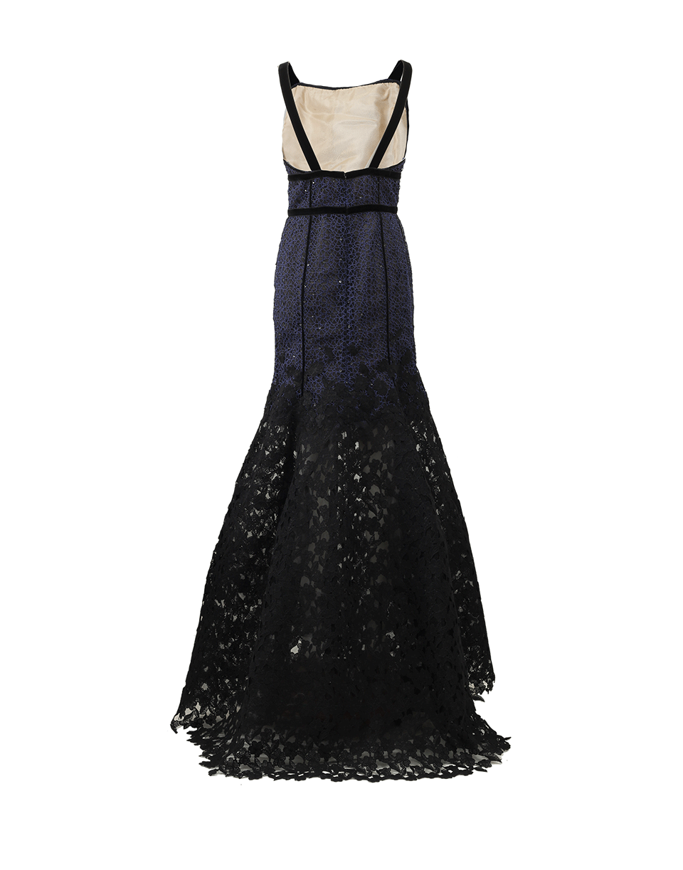 OSCAR DE LA RENTA-Lace Gown With Bows-NAVY/BLACK