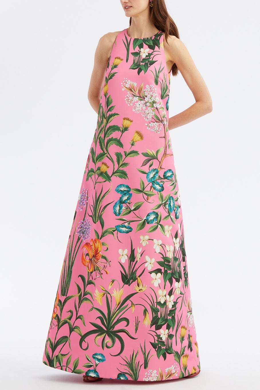OSCAR DE LA RENTA-Oversized Floral Tap Gown-PINK