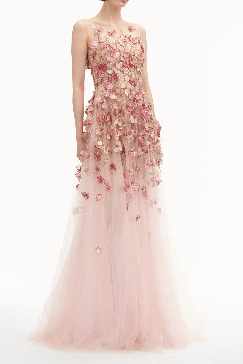 Sleeveless Orchid Embroidered Gown-PINK-6-CLOTHINGDRESSGOWN-OSCAR DE LA RENTA