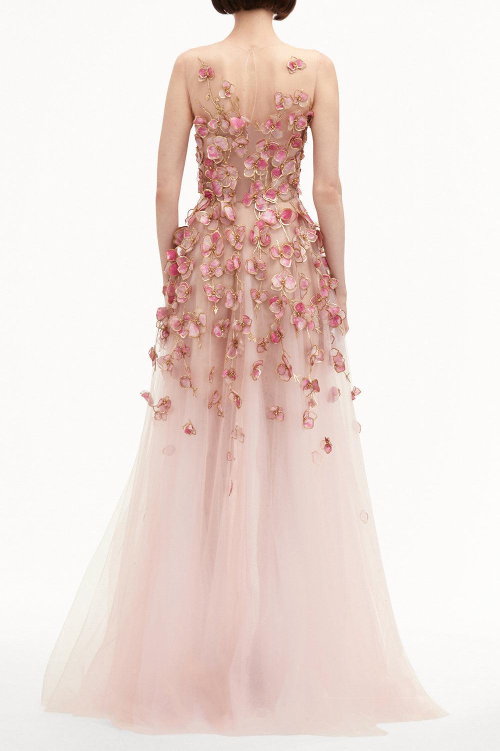 Sleeveless Orchid Embroidered Gown-PINK-6-CLOTHINGDRESSGOWN-OSCAR DE LA RENTA