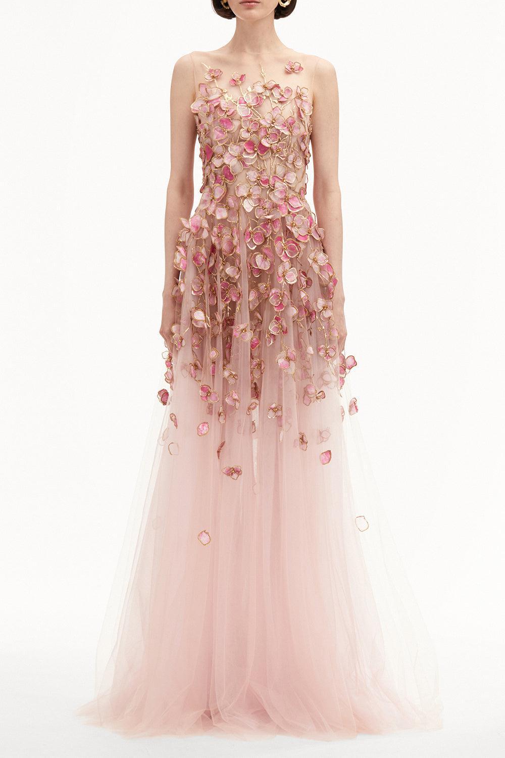 Sleeveless Orchid Embroidered Gown-PINK-6-CLOTHINGDRESSGOWN-OSCAR DE LA RENTA