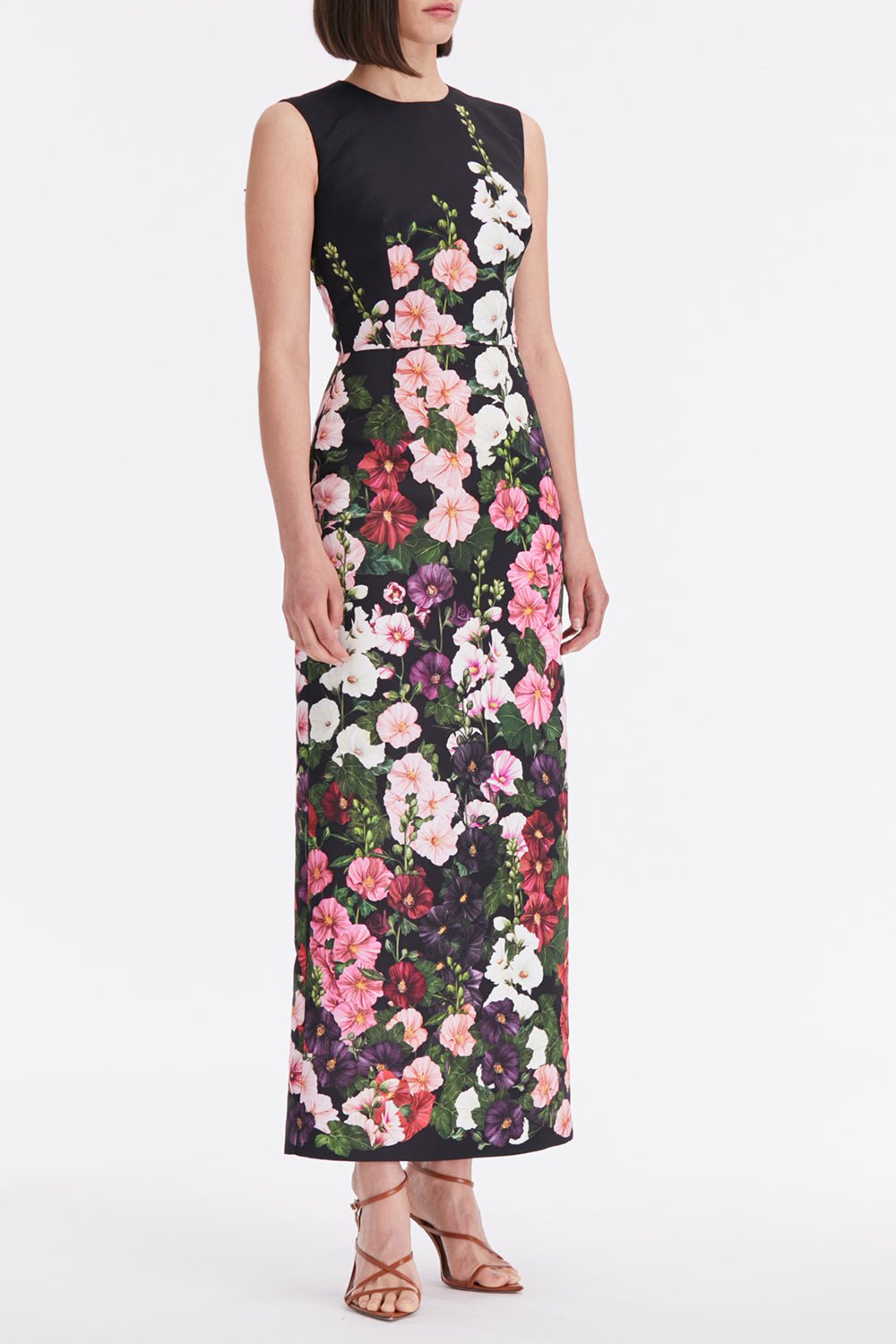 OSCAR DE LA RENTA-Print Faille Column Gown-PINK/BLK