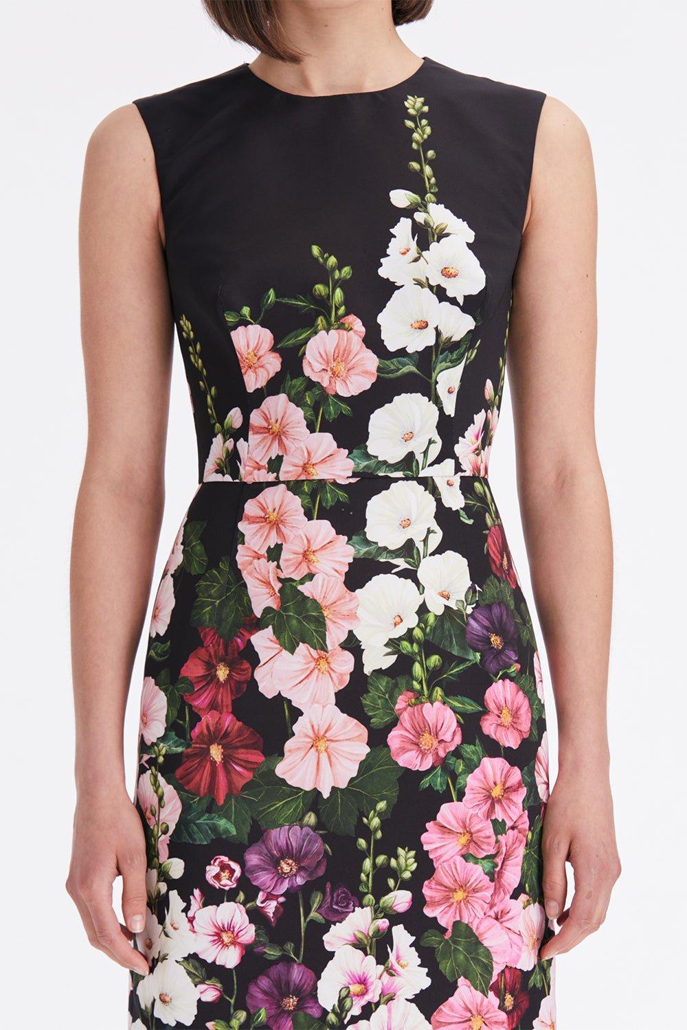 OSCAR DE LA RENTA-Print Faille Column Gown-PINK/BLK