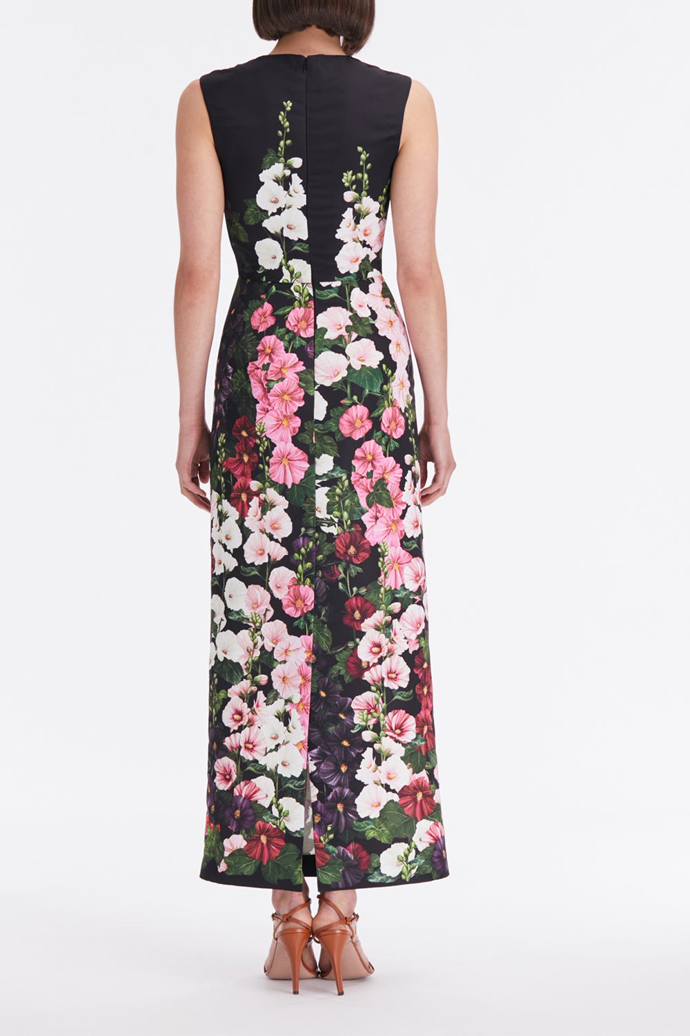 OSCAR DE LA RENTA-Print Faille Column Gown-PINK/BLK