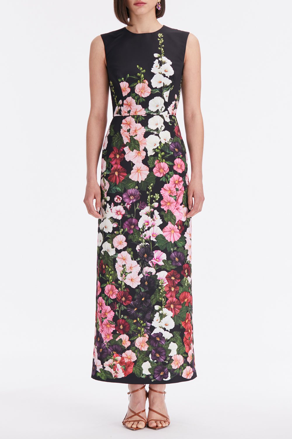 OSCAR DE LA RENTA-Print Faille Column Gown-PINK/BLK