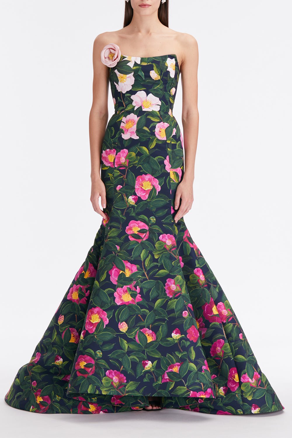 OSCAR DE LA RENTA-Strapless Camellia Mermaid Gown-PINKNVY