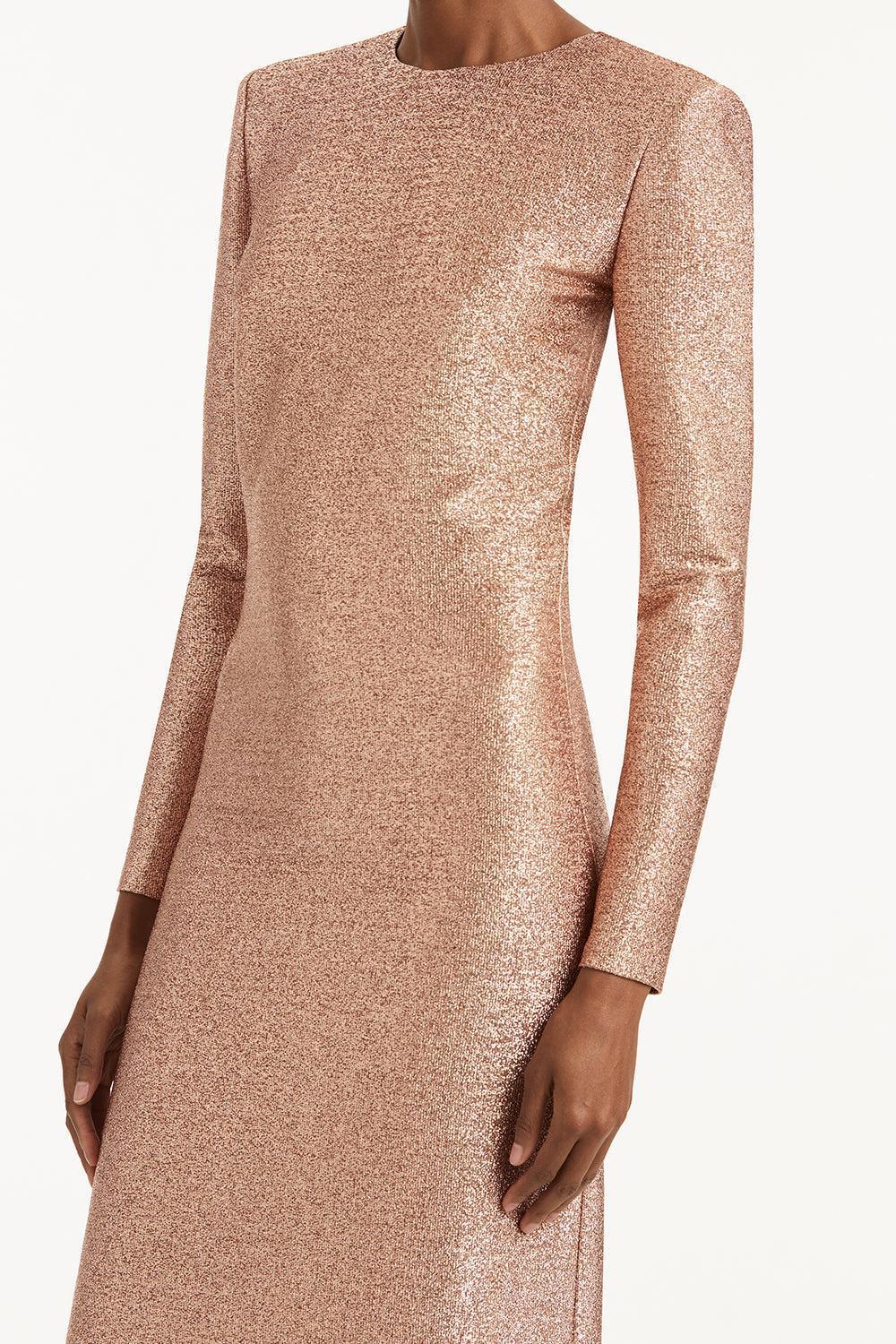 Strong Shoulder Metallic Stretch Gown-ROSE GOLD-2-CLOTHINGDRESSGOWN-OSCAR DE LA RENTA