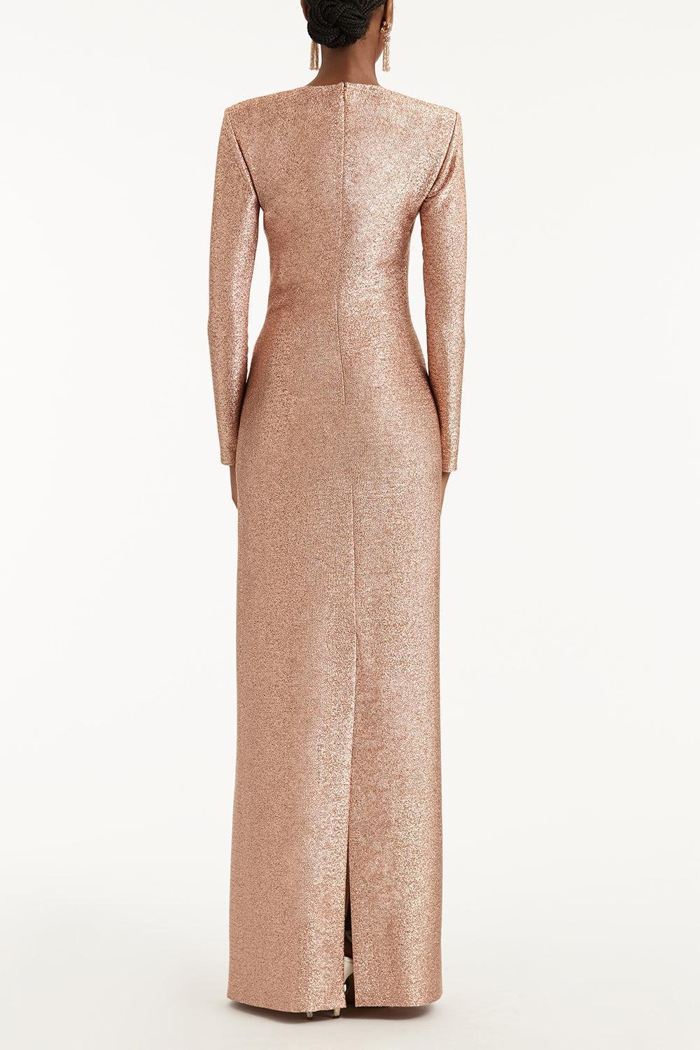 Strong Shoulder Metallic Stretch Gown-ROSE GOLD-2-CLOTHINGDRESSGOWN-OSCAR DE LA RENTA