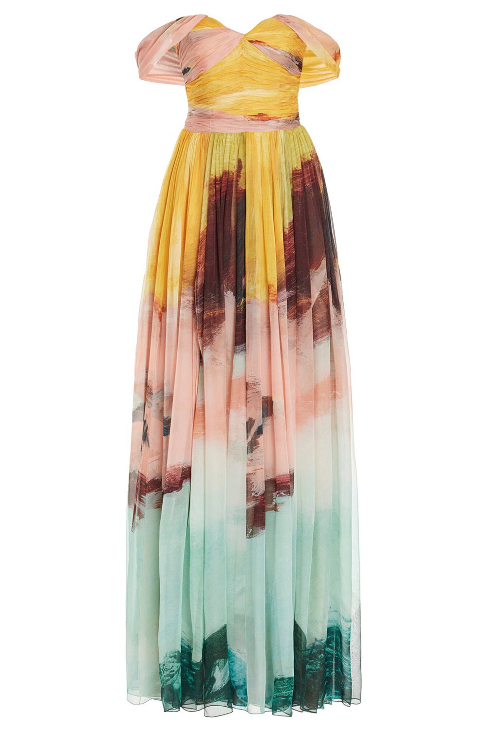 OSCAR DE LA RENTA-Off Shoulder Abstract Gown-TEALMULT