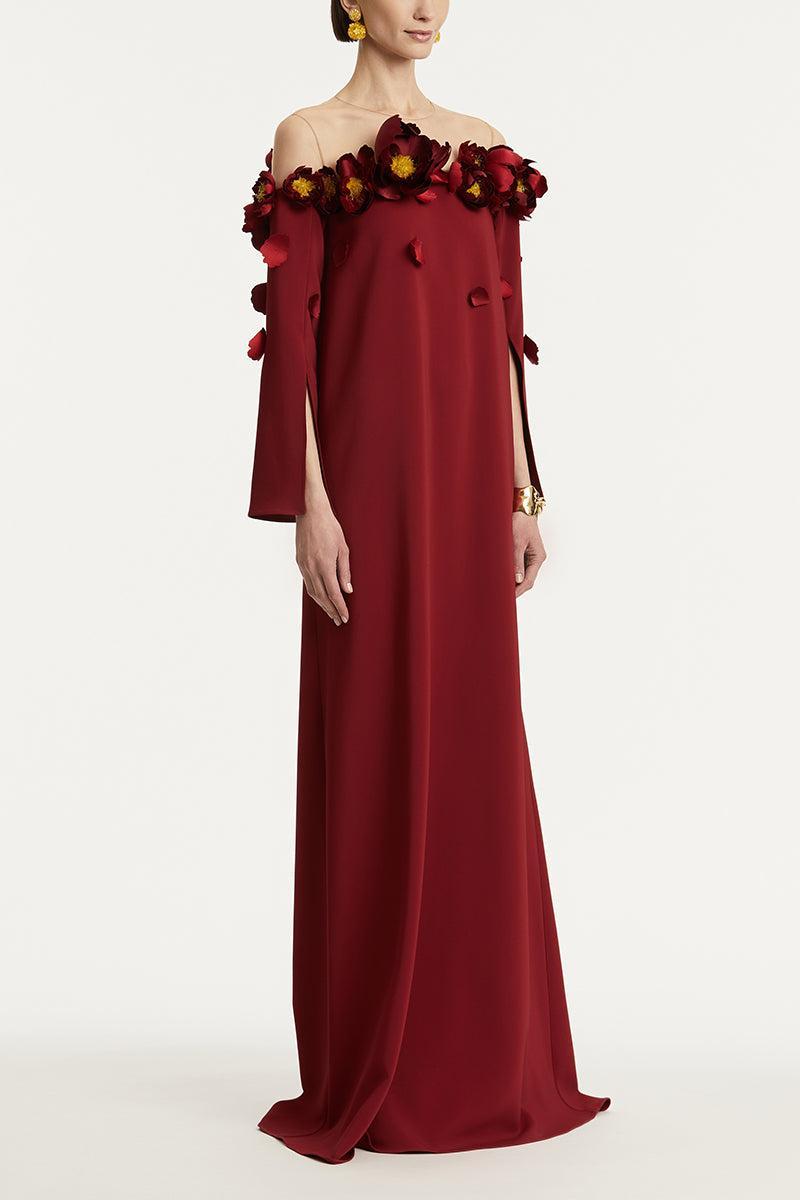 Illusion Off Shoulder Embroidered Caftan-TERRACTT-S-CLOTHINGDRESSGOWN-OSCAR DE LA RENTA