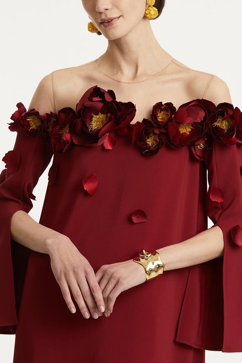 off the shoulder caftan dress Illusion Off Shoulder Embroidered Caftan