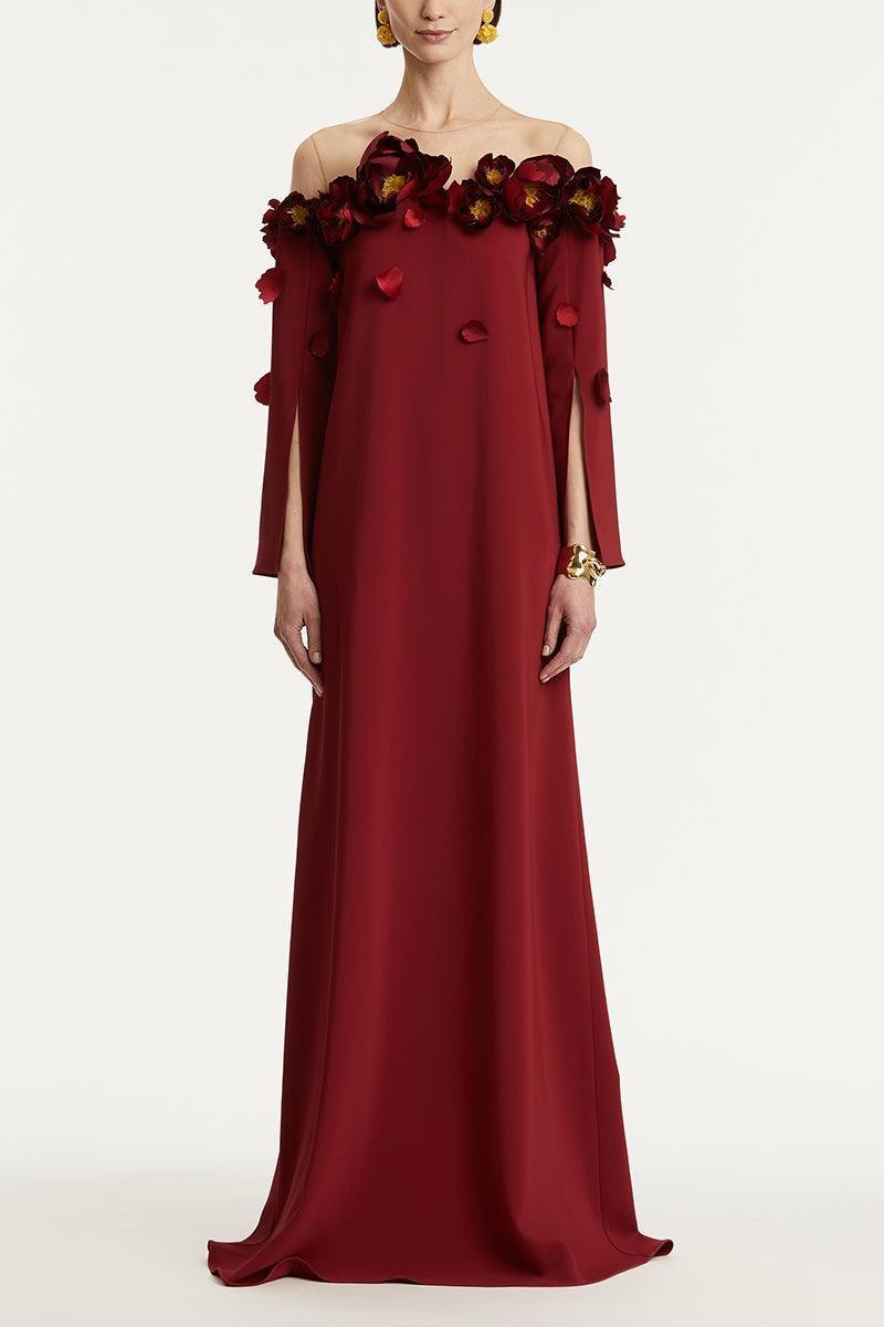 Illusion Off Shoulder Embroidered Caftan-TERRACTT-S-CLOTHINGDRESSGOWN-OSCAR DE LA RENTA