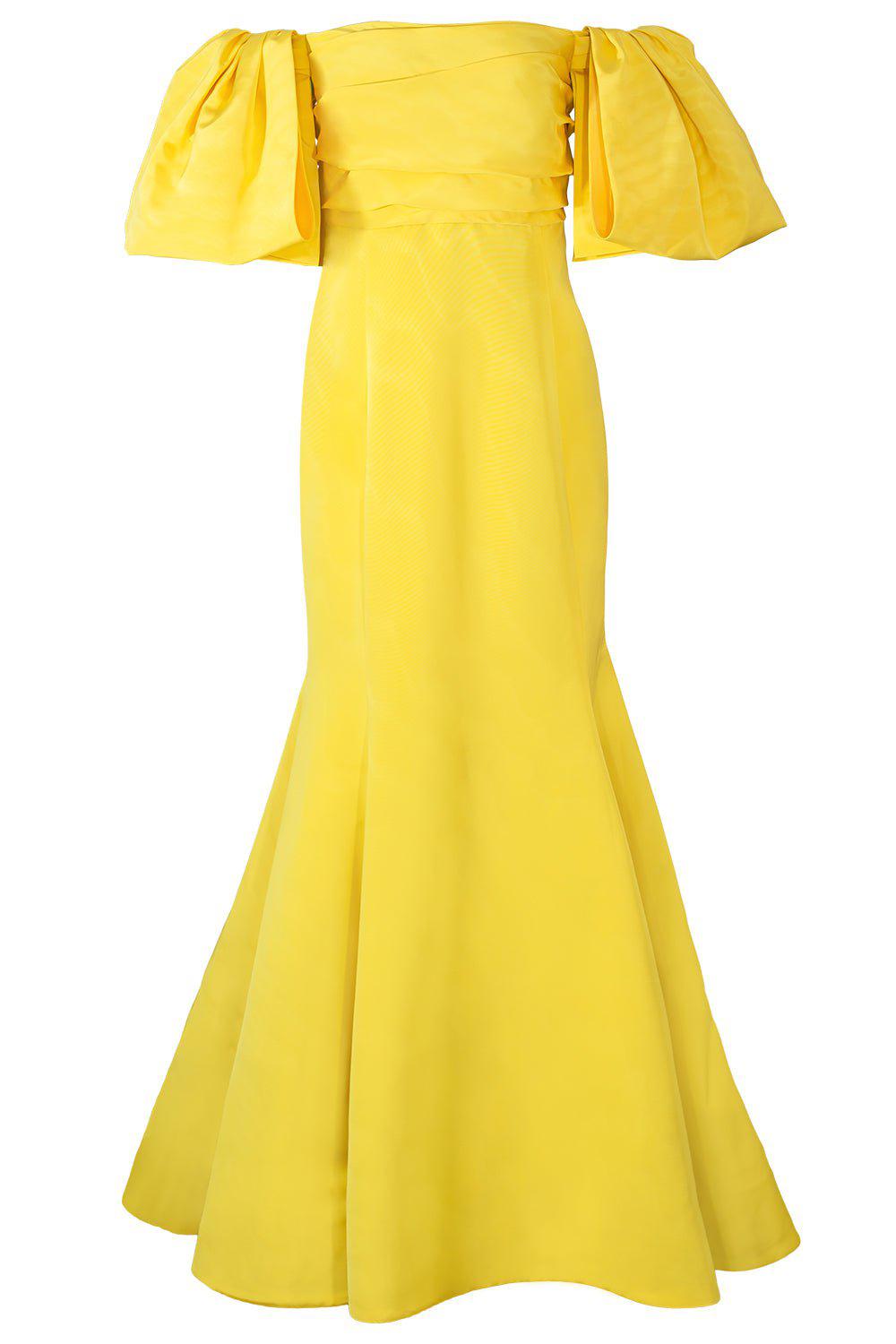 OSCAR DE LA RENTA-Strapless Bow Draped Gown-YELLOW