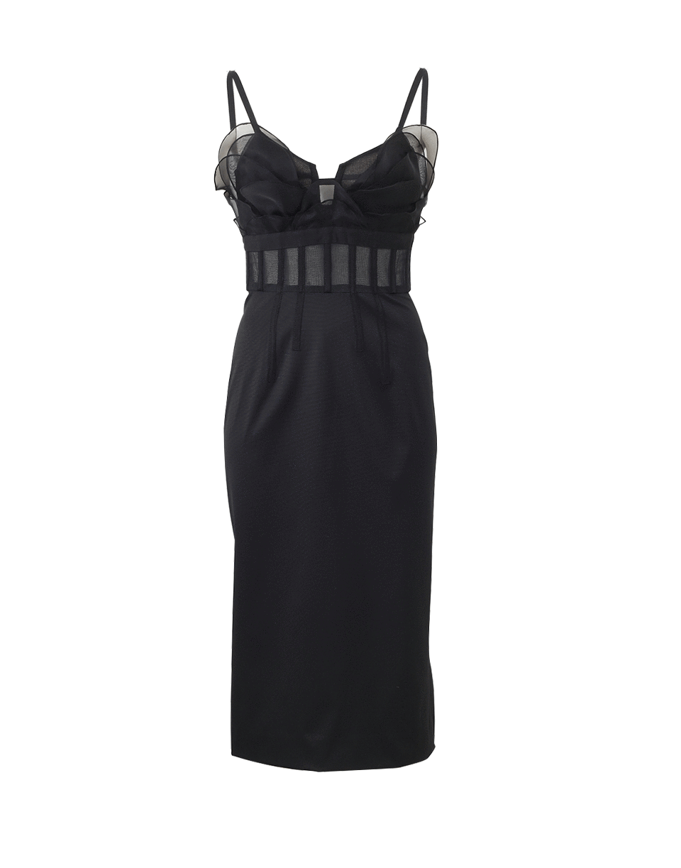 OSCAR DE LA RENTA-Petal Corset Slim Dress-BLACK