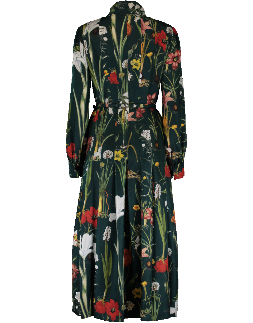 OSCAR DE LA RENTA-Floral Harvest Print Dress-DK GREEN