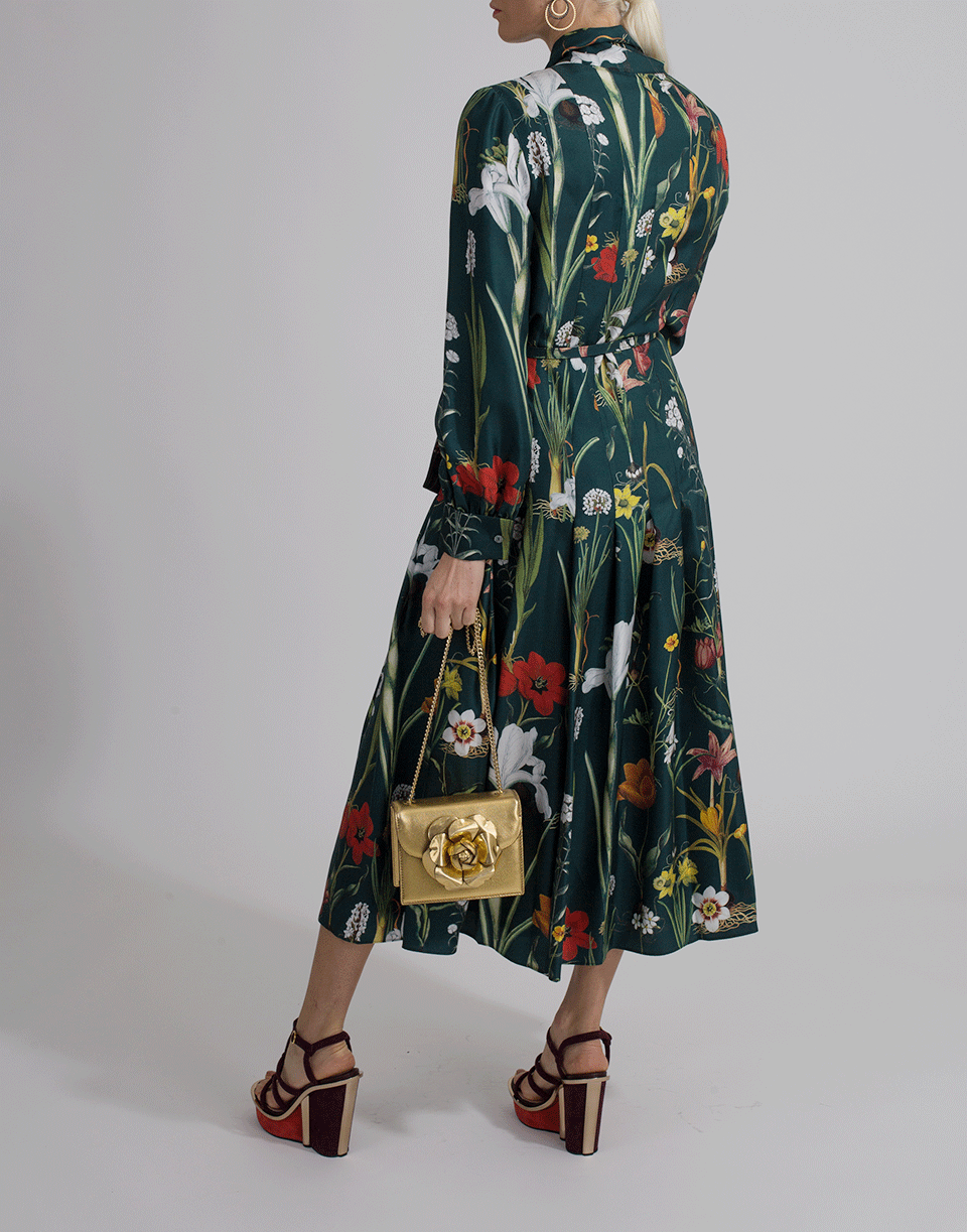 OSCAR DE LA RENTA-Floral Harvest Print Dress-DK GREEN