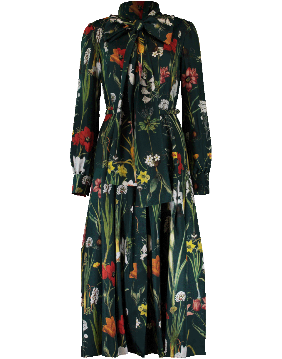 OSCAR DE LA RENTA-Floral Harvest Print Dress-DK GREEN