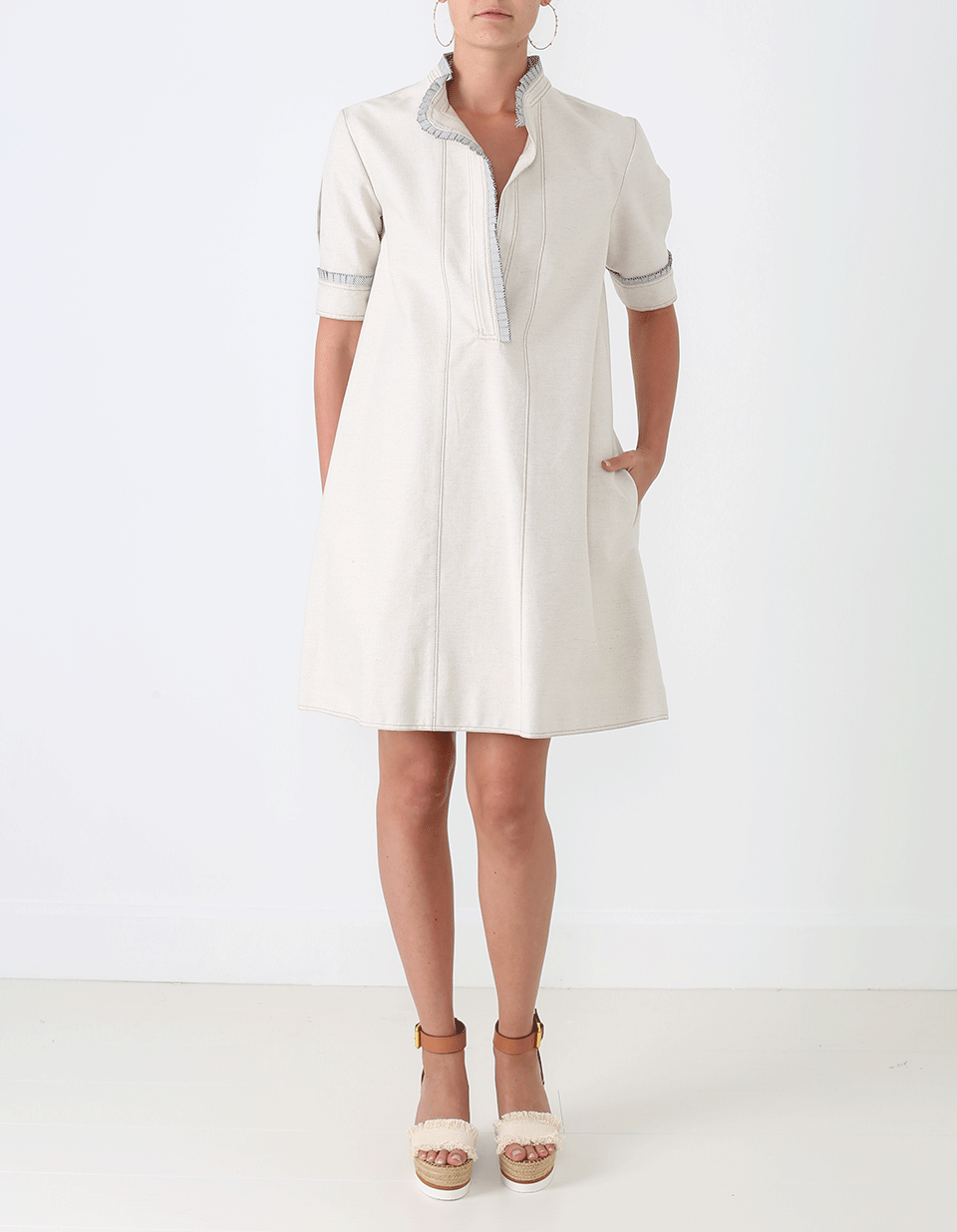 OSCAR DE LA RENTA-Trapeze Linen Dress-