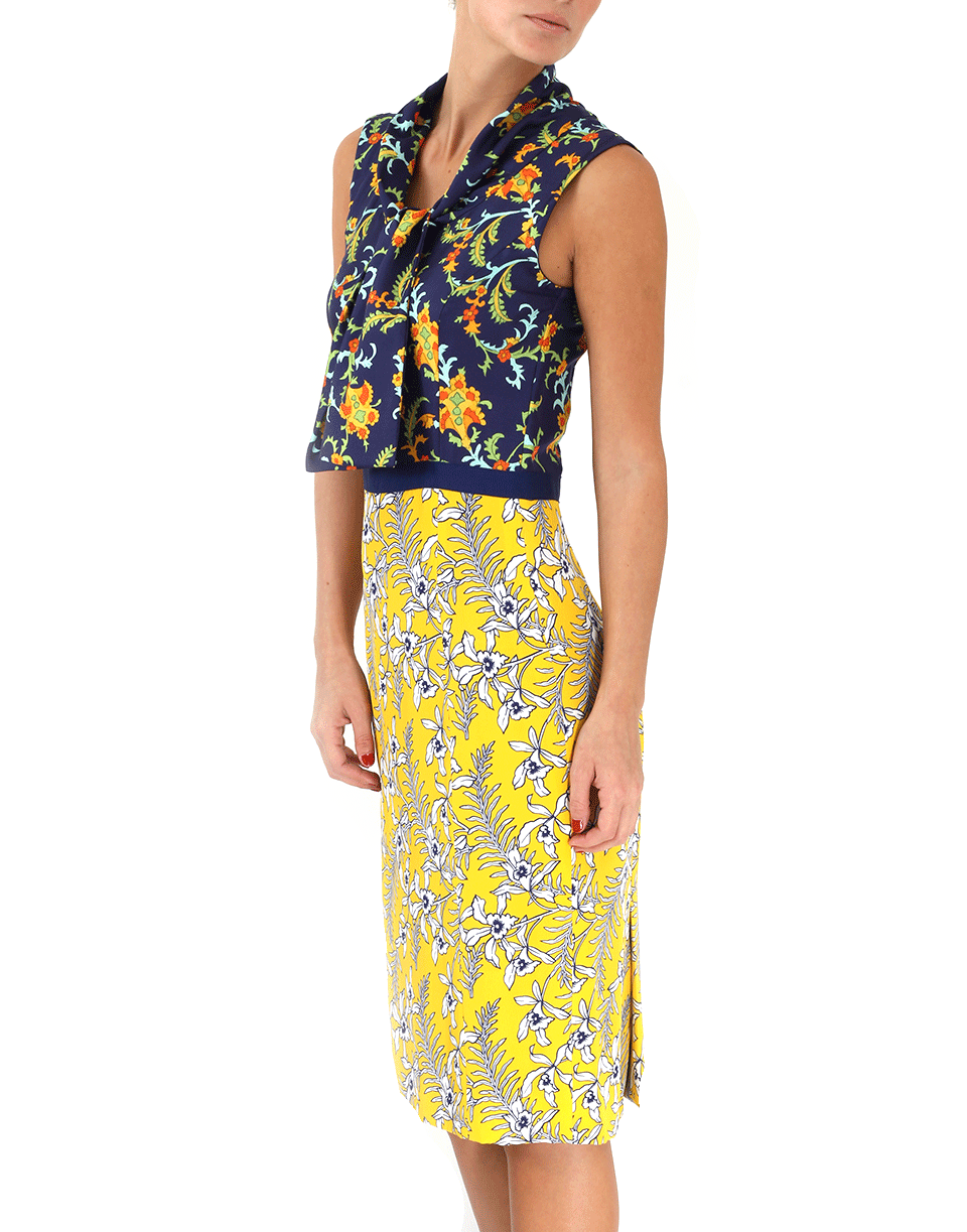 OSCAR DE LA RENTA-Mixed Print Neck Tie Dress-