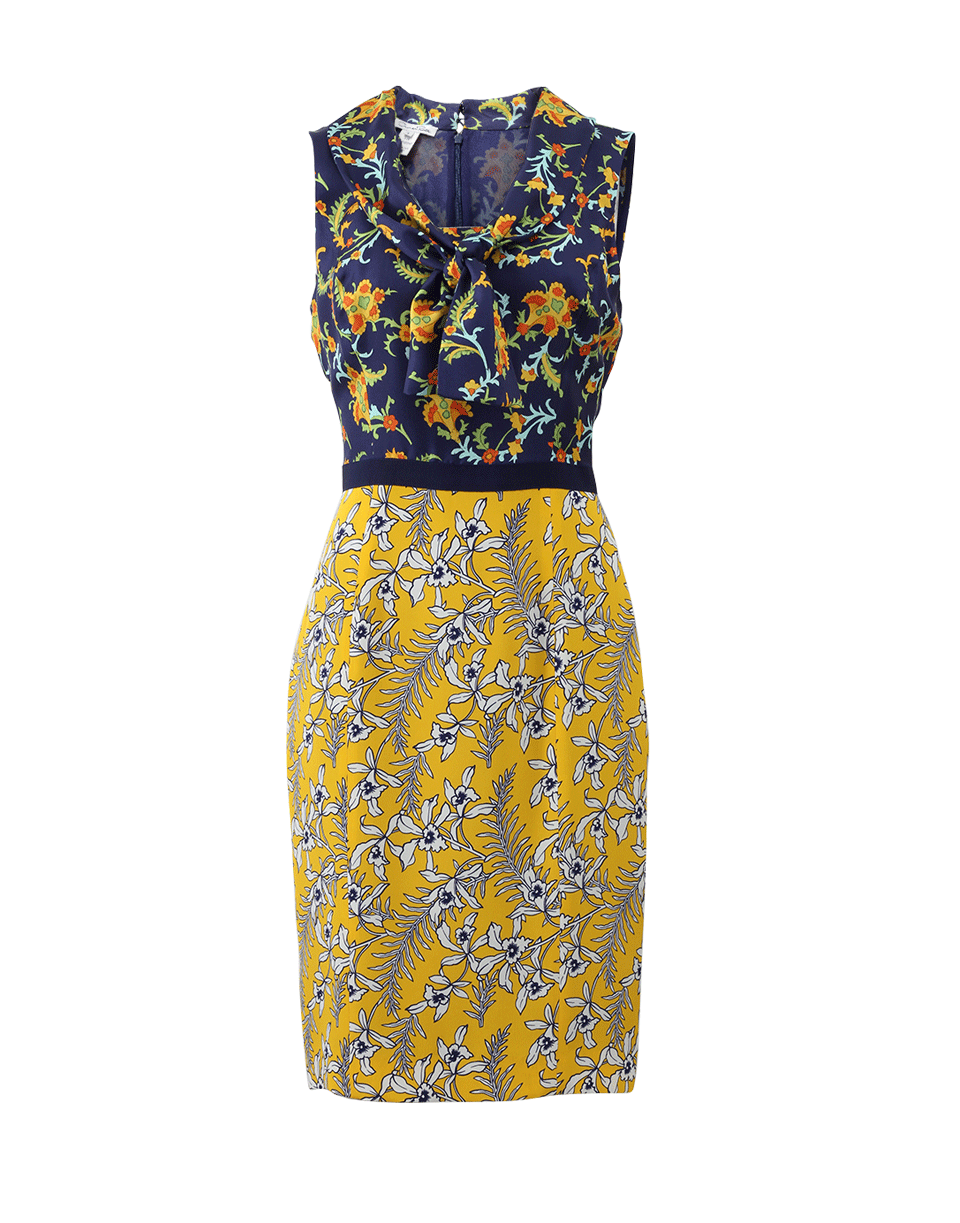 OSCAR DE LA RENTA-Mixed Print Neck Tie Dress-