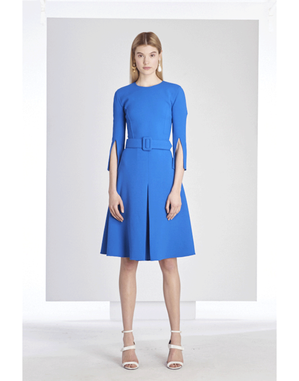 OSCAR DE LA RENTA-Pleated A-Line Belted Dress-